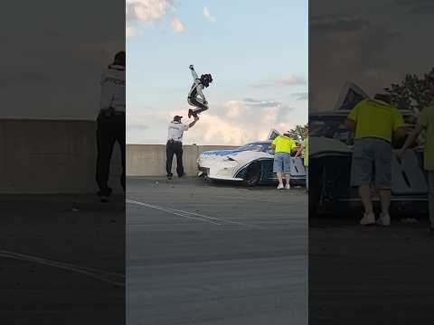 NASCAR driver jumps on racecar!! #nascar