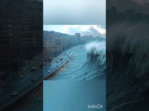 Scary tsunami attack Ai scene40 #tsunami #waves #sea #shorts #shortvideo #nature #scary #city #water