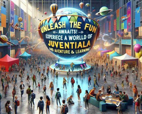 Realistic, high-definition photo of the 'Unleash the Fun: Juvenalia 2024 Awaits!' event poster. The image should convey the sense of overwhelming adventure and immersive learning experiences that attendees can expect. This includes engaging activities, rich educational experiences, diverse group of people engaging in fun and educational tasks, colorful banners, and an atmosphere bubbling with excitement and anticipation. Please ensure that the text 'Unleash the Fun: Juvenalia 2024 Awaits! Experience a World of Adventure and Learning!' is prominently displayed in an attractive, eye-catching design.