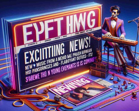 A digital representation of a realistic HD news headline saying 'Exciting News for Fans! New music from a famous male British musician, renowned for his piano performances and flamboyant outfits, is Coming!' Spread the elements around creatively in an absorbing manner. Use vibrant colors and attention-grabbing font styles.