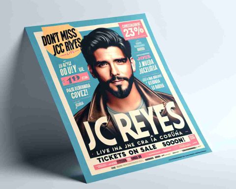 A realistic high-definition photo featuring a promotional poster. The poster announces an upcoming live performance by an unspecified singer named JC Reyes in A Coruña, with text that reads 'Don't Miss JC Reyes Live in A Coruña! Tickets on Sale Soon!' The overall design of the poster is vibrant, appealing and highlights the excitement of the forthcoming event.