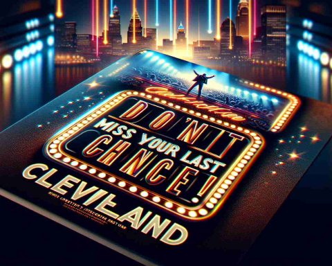 A high-definition and realistic image of a vibrant flyer, with bright lights shimmering in the background. In focus, bold and catchy letters announcing, 'Don't Miss Your Last Chance!' Another line spells out in a dramatic, theatrical style the return of a renowned, mature male performer to the music scene of a city similar to Cleveland. The scene evokes anticipation and excitement, with hints of smooth music in the air.