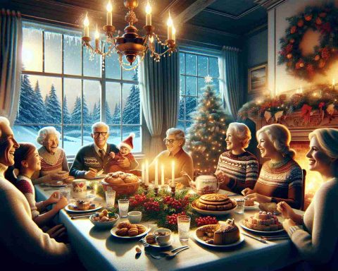 Create a realistic, high definition image that embodies the idea of 'Holiday Memories: The Ad that Still Warms Our Hearts'. This should feature a classic holiday scene, perhaps around the dining table filled with delectable holiday treats. Multigenerational family members of diverse descents and genders, might be sharing smiles, laughter, and heartfelt conversations. The comforting glow from a festively decorated fireplace illuminates the scene, and possibly, a frosty window reveals a serene wintry landscape outside. This illustration should instill a feeling of warmth, nostalgia, and joy that's commonly associated with holiday season advertisements.