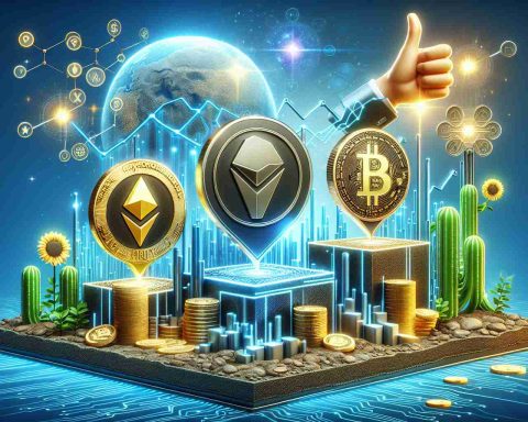 Realistic HD image representing the concept of a new, powerful cryptocurrency named CYBRO. Showcase its potential to surpass other well-known cryptocurrencies such as XRP and SOL. Include symbolic elements of success, growth, and digital technology.