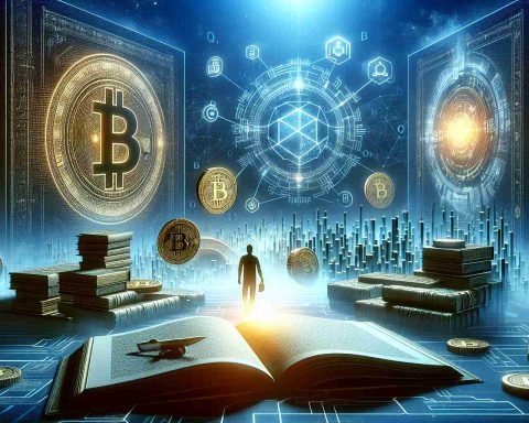 Generate a realistic high-definition image that visually interprets the concept of the future of cryptocurrency. It should highlight mystery and the discovery of groundbreaking secrets, symbolized by elements such as ledger books, digital motifs, a futuristic environment, and the word 'WallitIQ.'