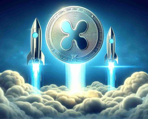 Realistic high-definition image displaying a metaphorical representation of XRP Cryptocurrency launching like rockets, indicating a significant increase in its value. This design should symbolize the large impact or 'Ripple effect' it is making in the financial market.