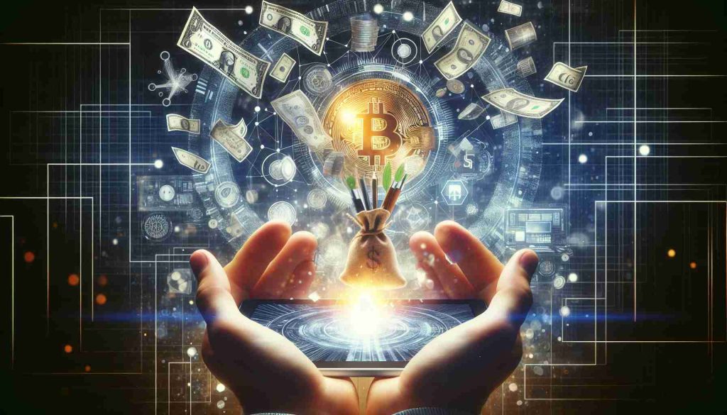 Generate a high-definition and realistic image that symbolically represents the untold story of digital wealth. Include elements that represent substantial monetary value and modern technology, alluding to the concept of great financial prosperity in the digital era.