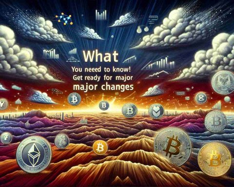 High-definition, detailed digital illustration representing a shifting cryptocurrency landscape. The design includes some prominent cryptocurrencies represented by their symbolic logos on moving, dynamic terrain. Above, there's a bold, dramatic sky filled with the words 'What You Need to Know! Get Ready for Major Changes' floating like clouds, indicating upcoming significant developments in the crypto world. It should all portray a sense of impending, significant change in the world of digital finance.