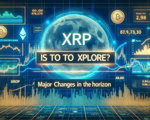 Generate a realistic high-definition image of the phrase 'Is XRP Set to Explode? Major Changes on the Horizon' with a background of a cryptocurrency trading interface, displaying rising metrics and trend lines signifying an explosive performance of the XRP digital currency.