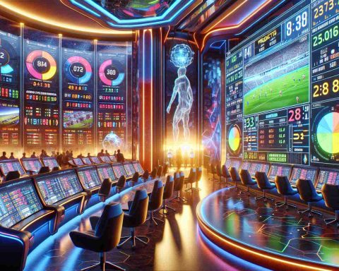 A detailed and realistic HD image depicting an exciting scene from the new frontier of betting known as 'Predictions Gone Wild'. The setting is visually vibrant, filled with futuristic betting machines, innovative technology, and displays showing odds and predictive analytics on various competitions. The atmosphere is one of thrilling suspense and anticipation, as bettors study the charts and place their bets, resulting in a visual representation of the dynamic world of modern betting.