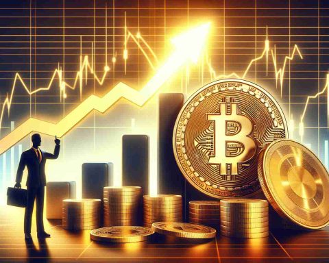 Realistic HD image of a soaring Bitcoin symbol. The backdrop is of an upward trending graph, possibly representing the rising value of XRP. Silhouette of a generic politician is seen along with a large reserve of golden coins possibly suggesting a new economic policy driving growth.