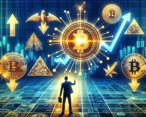 Generate a HD image representing the concept of investors shifting their focus from popular altcoins to a newly emerging, promising digital currency. This should include symbolic representations of bearish crypto investors, major altcoins in downtrends, and the new digital currency shining brightly and rising.