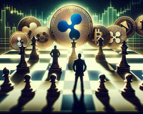 A conceptual image representing a high stakes game in the world of cryptocurrency. Imagine a chessboard, where the pieces are various crypto coins represented by their logos. The Ripple logo is making a bold move, suggesting a shake up in the hierarchy. Around the board, shadowy figures form unexpected alliances, symbolizing new partnerships and strategies in the crypto sphere. The image has a feel of tension and excitement, perfectly capturing the essence of a high-definition power play in a realistic manner.