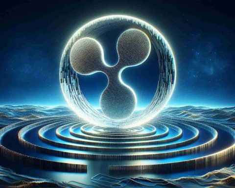 Generate a realistic high-definition image representing the concept of 'Ripple’s Bold Move: Is A New Era of Tokenization Here?'. This may depict a large, symbolic ripple wave or circular motion in a digital or physical medium, possibly transitioning into a new contrasting environment or space, illustrating a new era. The concept of tokenization can be conveyed through visual embodiments of digital tokens, perhaps floating or being carried along with the ripple. Please maintain a modern, sleek aesthetic throughout.