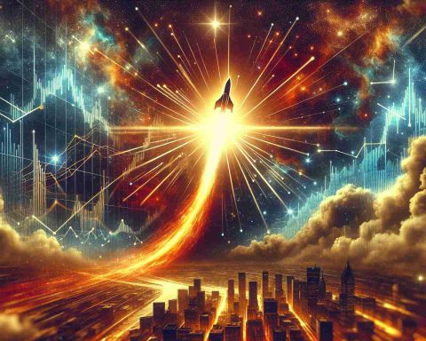 Striking, high-definition image portraying the future prospects of an alternative cryptocurrency, Ripple. The scene should convey an atmosphere of optimism and explosive potential, symbolized by symbolic illustrations such as upward trending graphs, a radiant sunrise or a rocket soaring into space. Please refrain from presenting any speculative or promotional information, focusing purely on abstract representation.