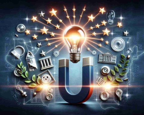 A high-definition, realistic image showcasing the essence of a university's revolutionary recruitment strategy that has proven successful in attracting top talent. The image could contain various symbolic elements like a magnet attracting stars (symbolizing talent), a bright lightbulb (symbolizing innovative ideas), the outline of the university, or even a trophy (symbolizing excellence and achievement).