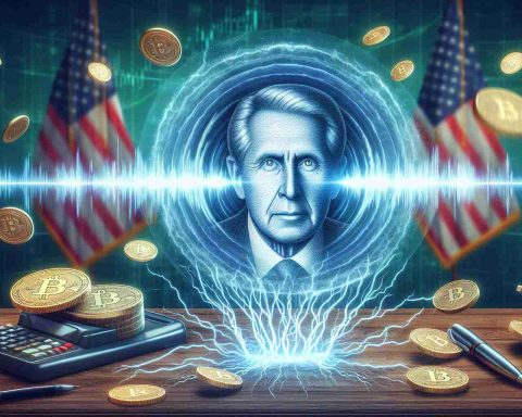 Realistic high-definition image of a generic politician's influence represented as shockwaves, demonstrating the impact on the cryptocurrency market.