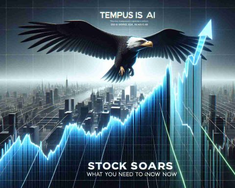 A high-definition, realistic image of a soaring stock graph, indicating an increasing trend, with the label 'Tempus Ai'. A headline is shown at the top, reading 'Stock Soars—What You Need to Know Now'.